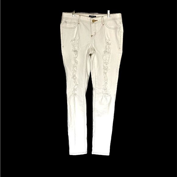 Allen B. Schwartz | White Distressed Orange Stitching Women’s Denim Jeans - Picture 1 of 13